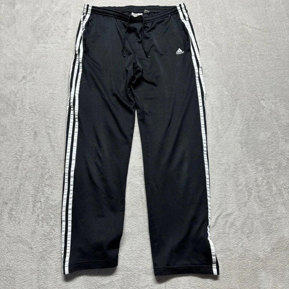 VTG Adidas 3-Stripe Track Pants Mens M Black White Mesh Lined A02001 Y2K Pockets